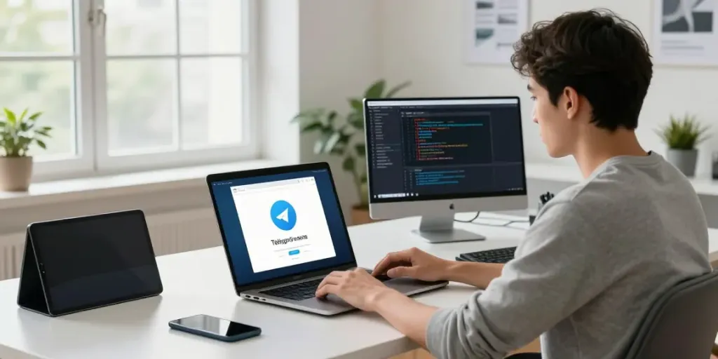 Innovative workspace with Telegram app interface for easy telegram下载.