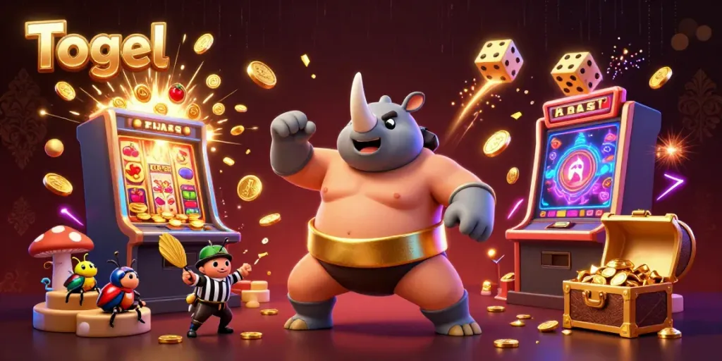 Engage in the thrilling world of Togel with a dynamic casino illustration featuring unique characters and exciting gameplay elements.