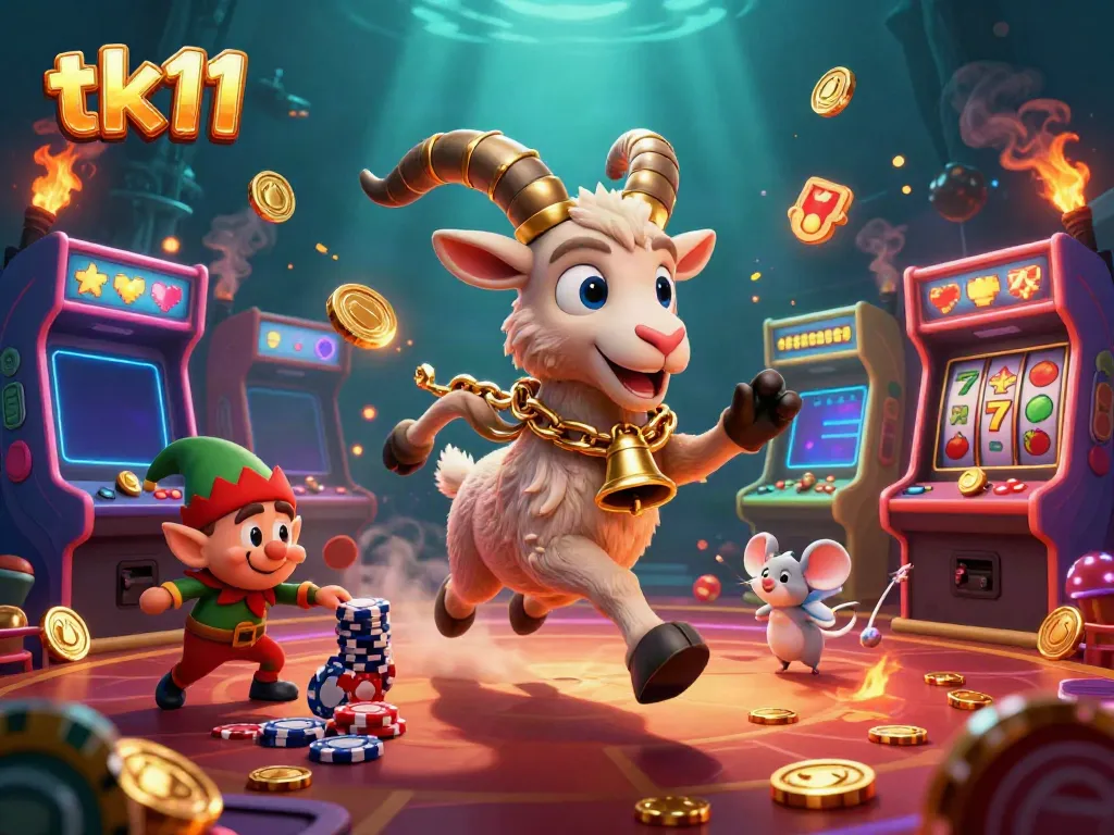 Play immersive tk11-themed casino games with a Krampus goat, angel mouse, and elf gremlins.