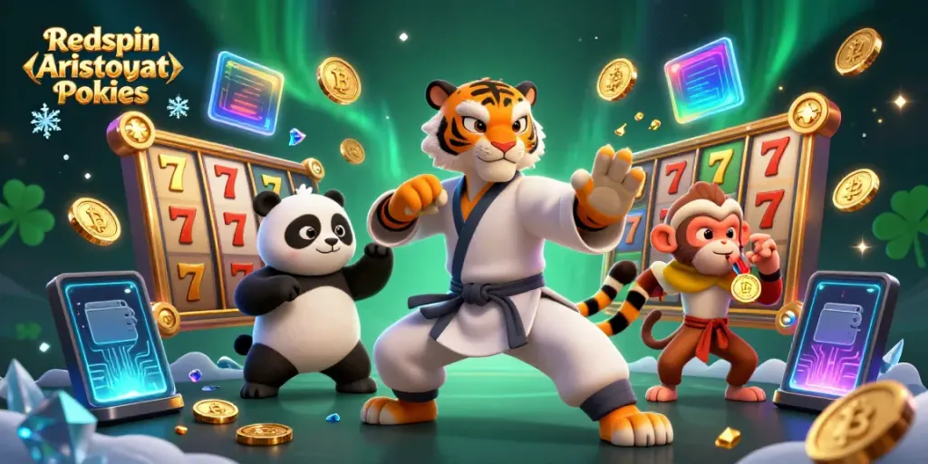 Engage in Redspin Aristocrat Pokies with fun characters and dynamic elements in an exciting casino scene.