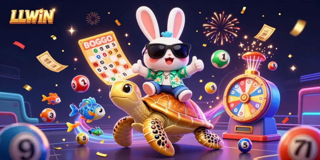 Experience thrilling wins with LLWIN, illustrated in a vibrant casino scene featuring luck and excitement.