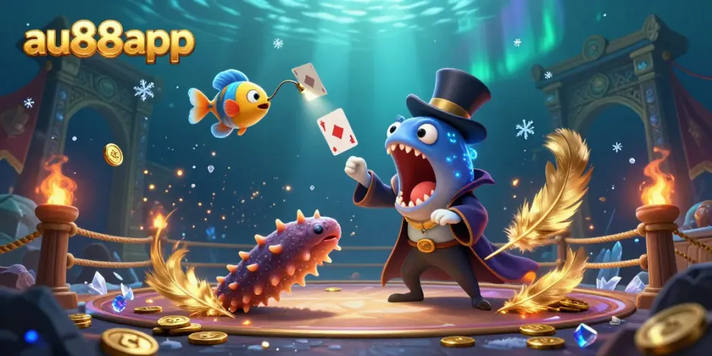 Experience thrilling gameplay at au88app featuring vibrant underwater casino magic and dynamic characters.