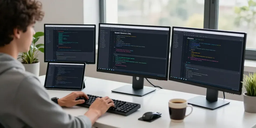 Developer working on 2113 Apps in a modern workspace showcasing open-source Android applications.