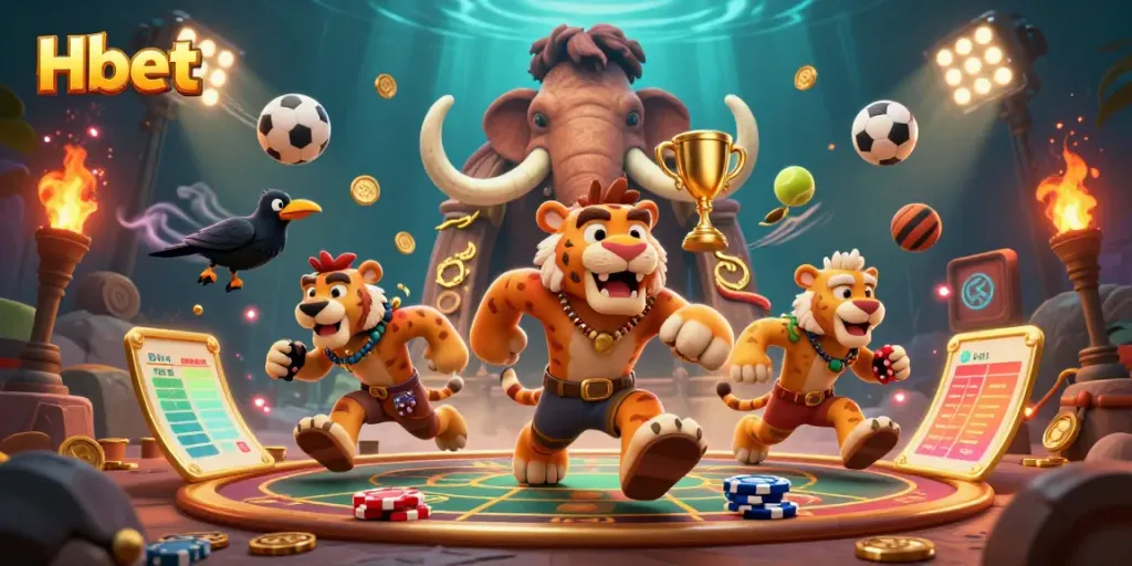 Engage in exciting gameplay at Hbet's vibrant prehistoric casino with dynamic sports elements and immersive characters.