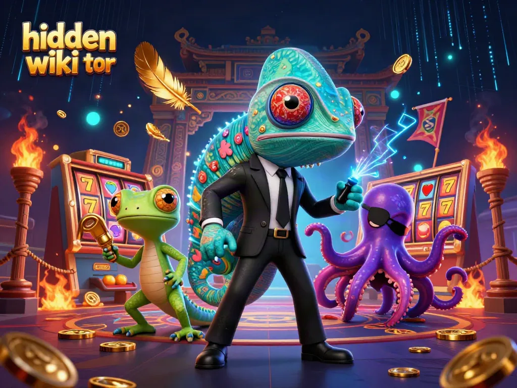 Engage with the hidden wiki tor while encountering casino-themed characters in a dynamic scene.