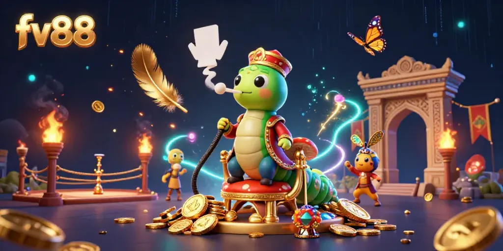 Experience exhilarating gaming with fv88 in this vibrant 3D casino art featuring unique characters and gambling elements.