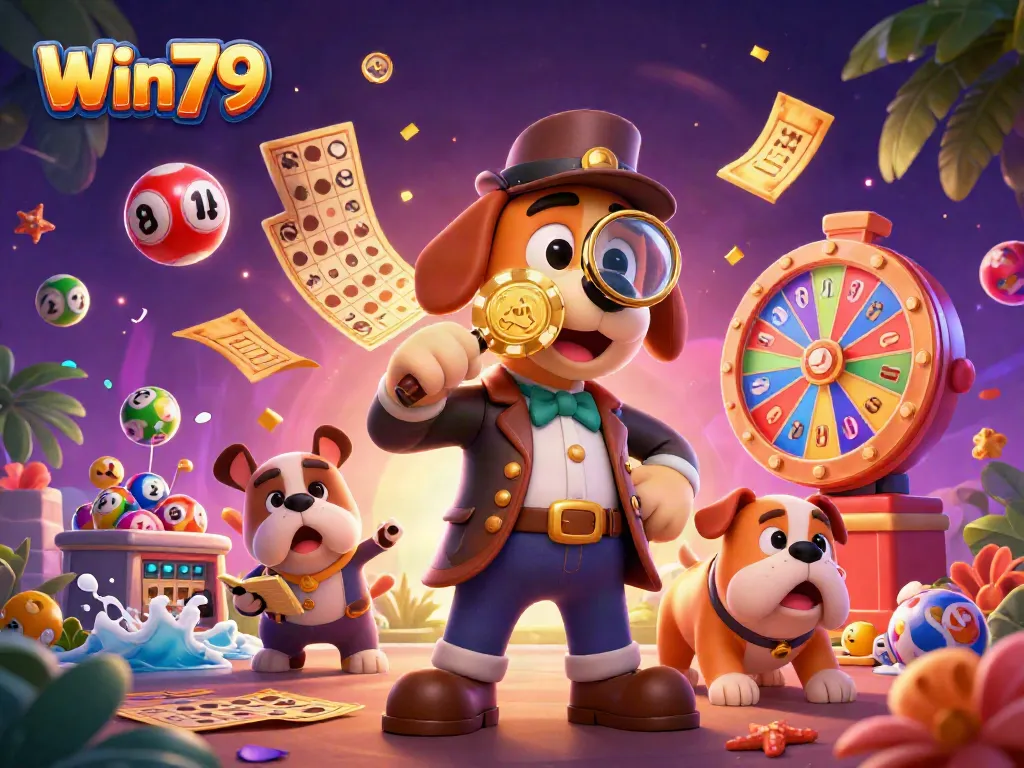 Win79 players enjoying a vibrant festive scene with colorful game elements and characters.