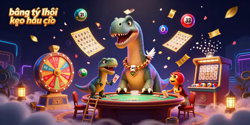 Experience the dynamic excitement of bảng tỷ lệ kèo nhà cái featuring a giant brontosaurus at a poker table.
