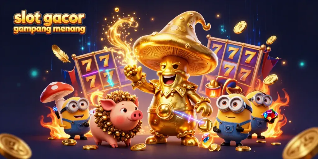 Experience the excitement of slot gacor gampang menang in a magical, treasure-filled illustration with vibrant visual elements.