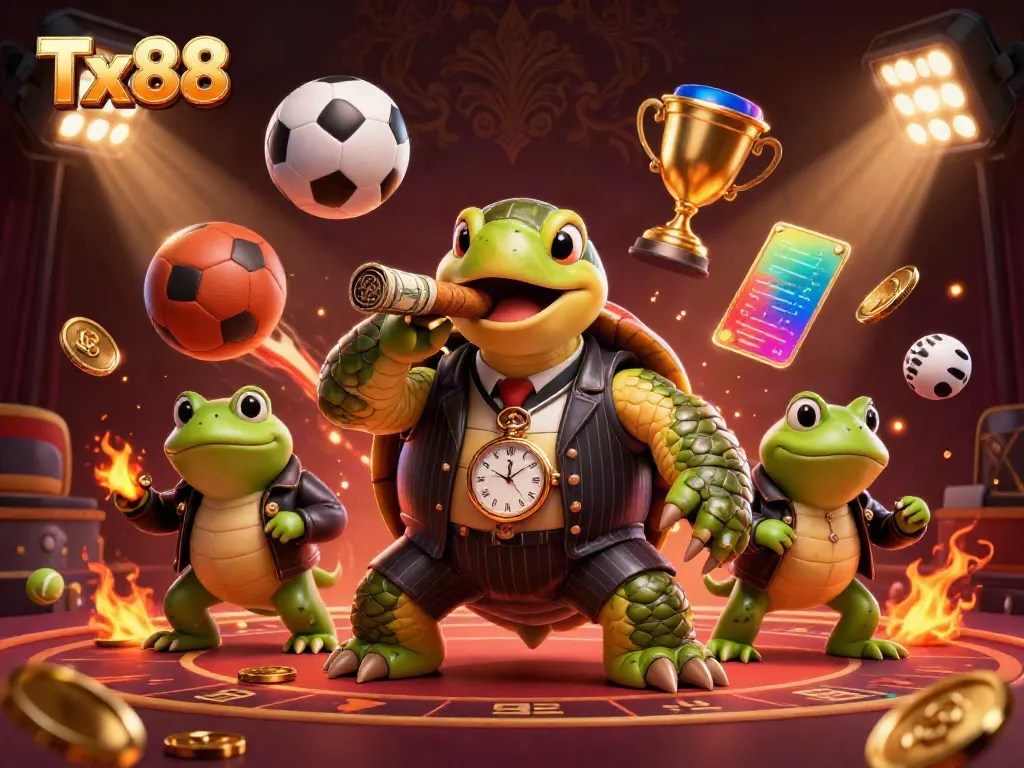 Experience thrilling gameplay with Tx88's dynamic casino atmosphere, featuring lively characters and vibrant sports elements.
