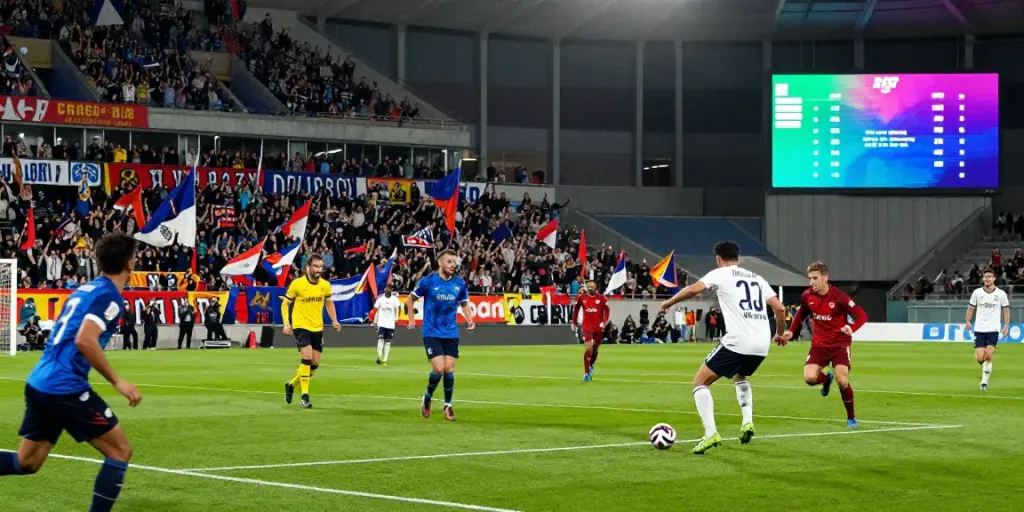 Live football action capturing intense match moments and lively spectators, highlighting the excitement of ผลบอลสด updates.