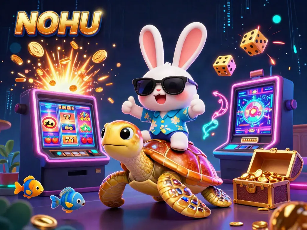 Experience thrilling gaming adventures at NOHU with a fun lucky rabbit and vibrant jackpot visuals.