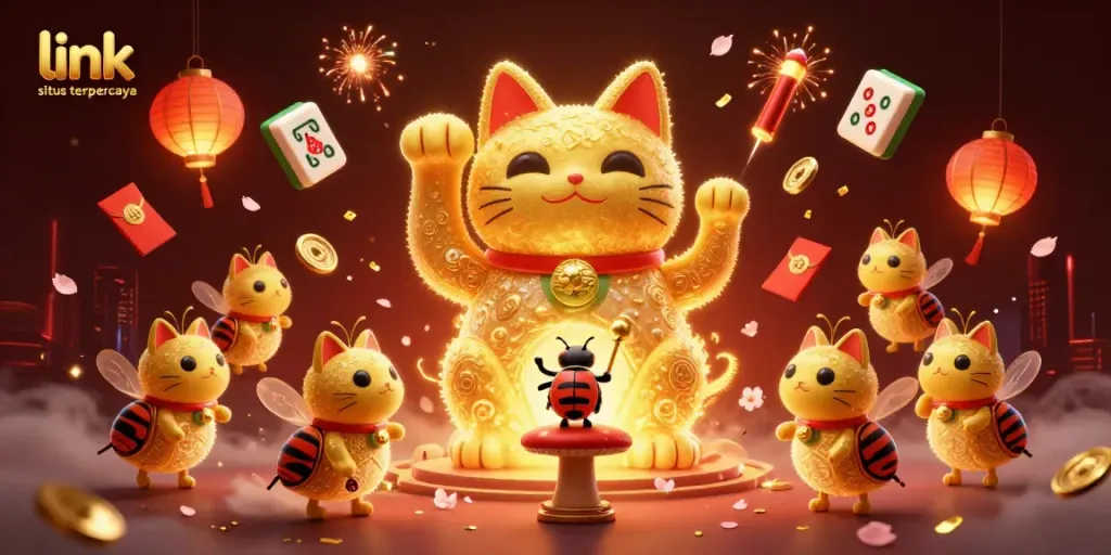 Menggali keunikan link situs terpercaya dengan ilustrasi kasino yang menawan, menampilkan karakter kucing keberuntungan.